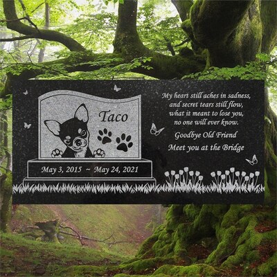 Chihuahua Personalized Dog Memorial - Granite Stone Pet Grave Marker - 6x12 - Taco - image1